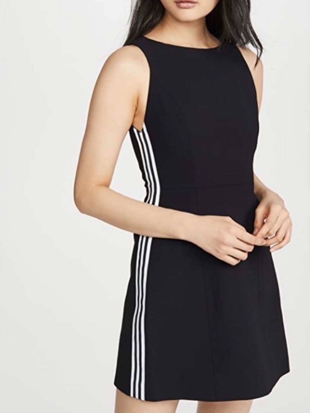 Alice + Olivia Black Sleeveless A-Line Dress with Adidas Stripe